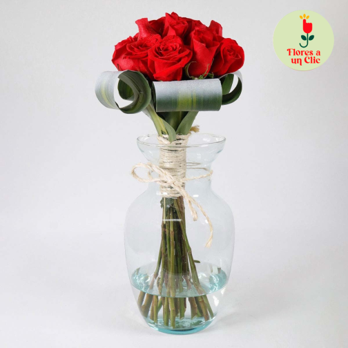 Florero cristal de rosas