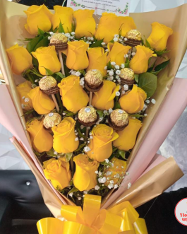 Bouquet cascada 24 rosas amarillas + 8 chocolates ferrero